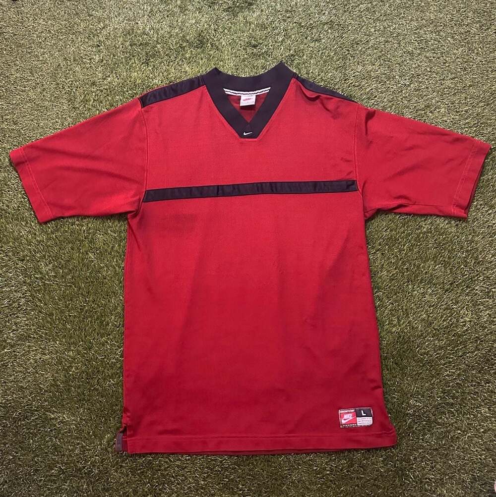 Nike 1990s Center Swoosh Striped V-Neck Jersey